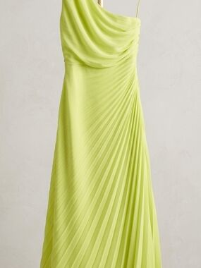 BCBGMaxAzria One-Shoulder Pleated Lime Green Gown